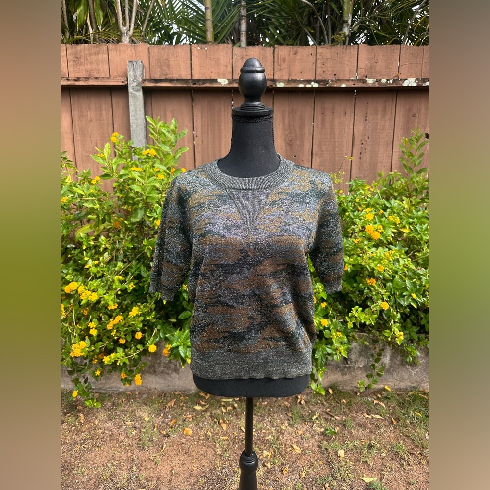 Isabel Marant Metallic Camouflage Short Sleeve Knit Top Size 36